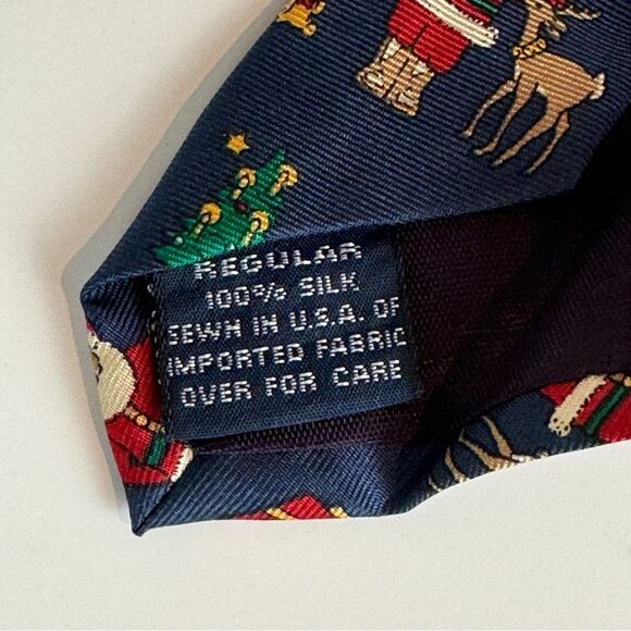 Lands’ End Blue Christmas Silk Tie Santa - Picture 5 of 6